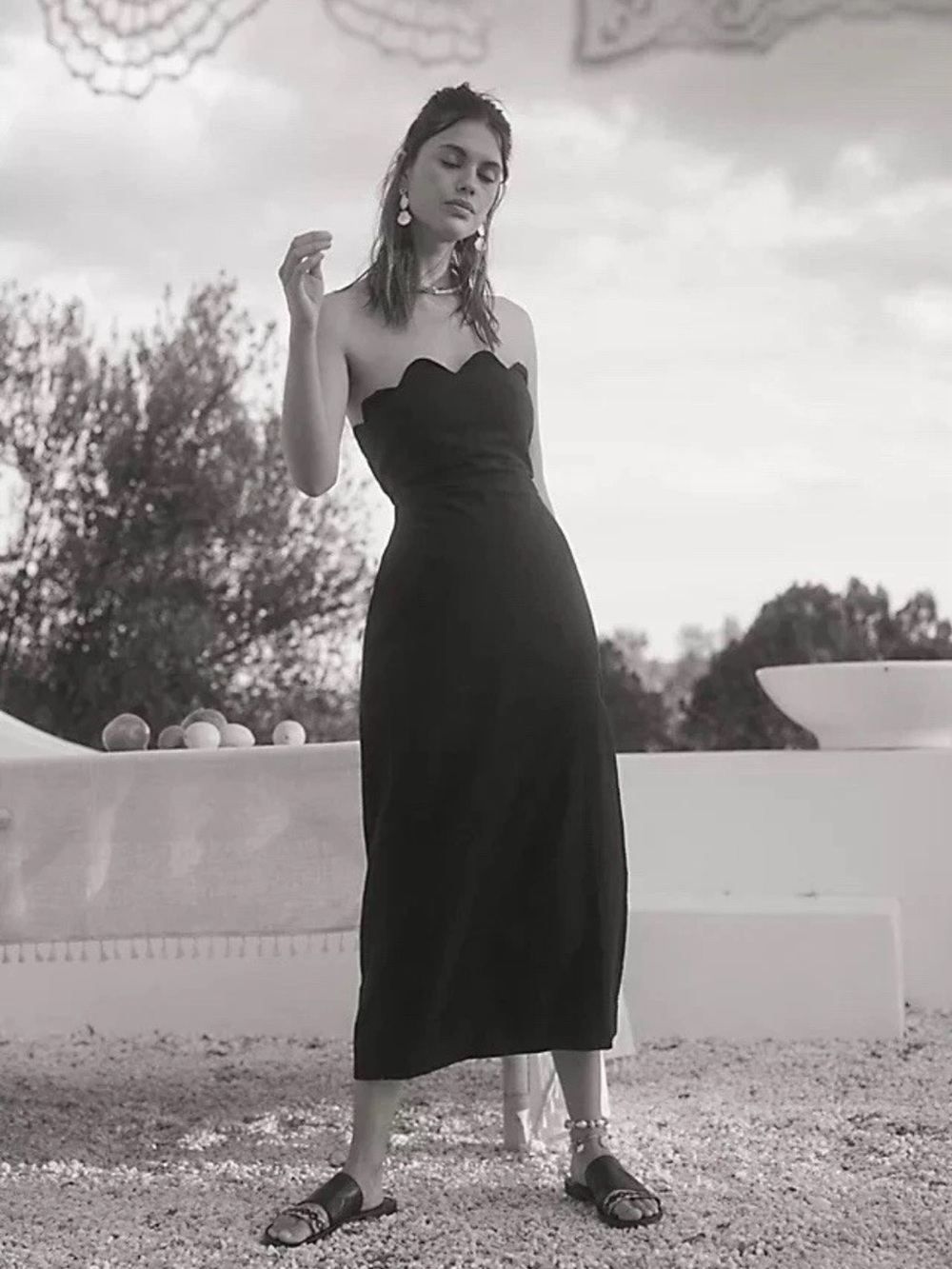 FREE PEOPLE LUCILE SCALLOP MIDI DRESS BLACK SMALL So Chic — Great Condition!